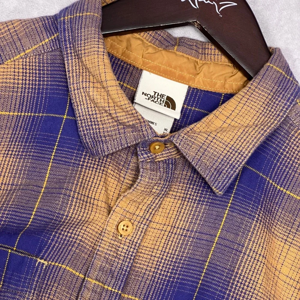 The‎ North Face Plaid Button Up Mens XL Purple Tan Excellent Long Sleeve Pockets